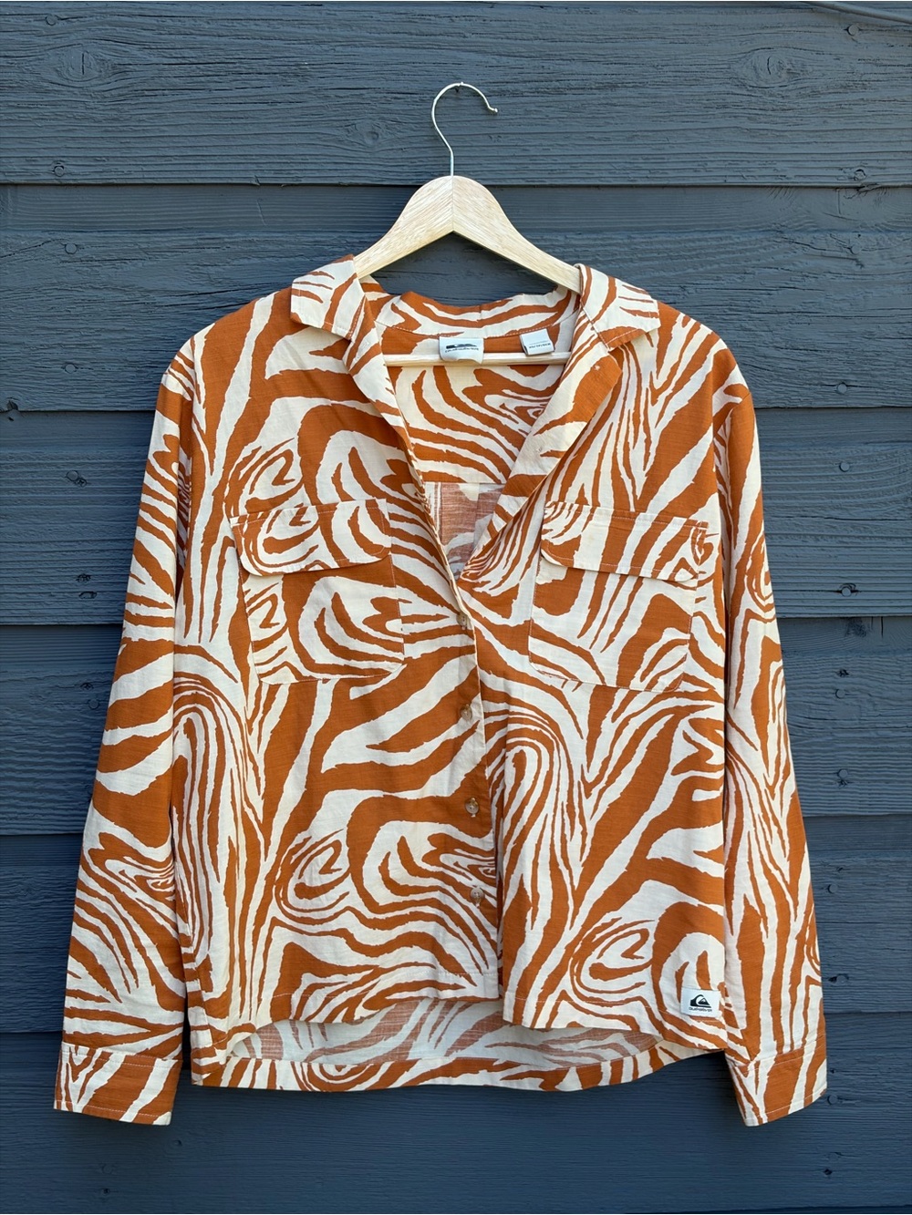 Quiksilver Destination Trip Long Sleeve Shirt Clay Zebradelia Womens XS